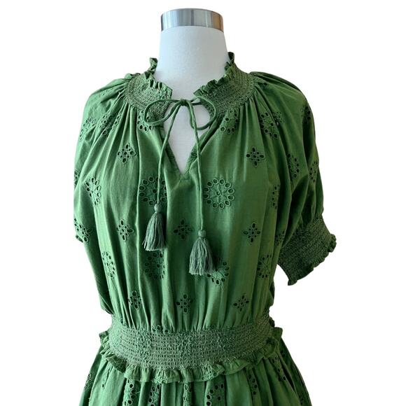 ROLLER RABBIT Fiorella Dress Astra Eyelet Green Cotton Short Sleeves Small NEW - Picture 6 of 12